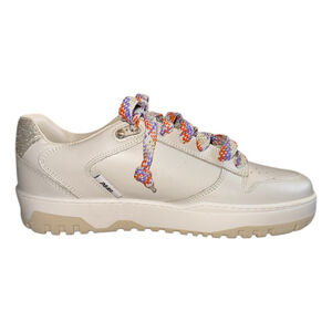 P448 Sneakers Beige Tan Lace Up Platform Sneakers‎ with Gold Glitter Size 8 39